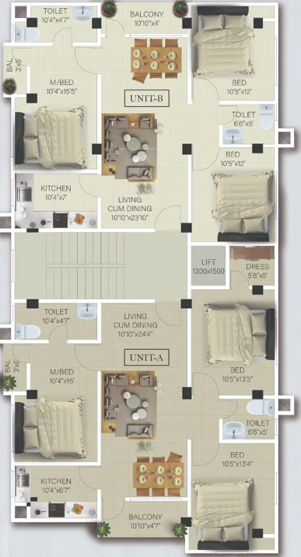 Unit B Floor Plan - 1,230 sq.ft