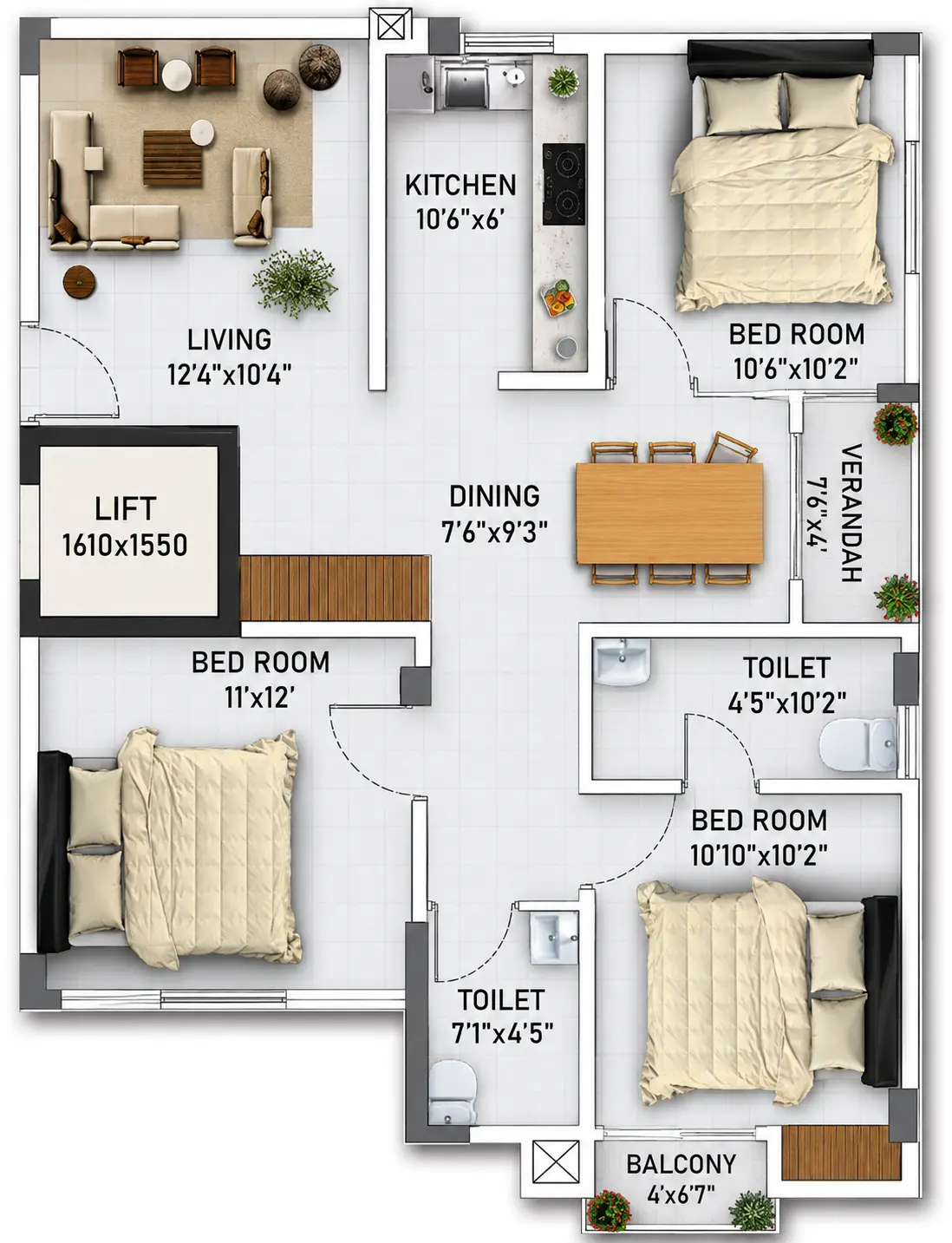 Unit 4 — 3BHK floor plan